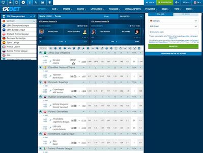 Screenshot of the 1xbet tennis pafe