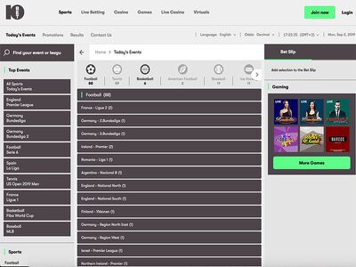 Mobile screenshot of the 10bet sports page
