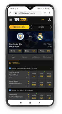 Mobile screenshot of the 18bet sport page