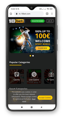 Mobile screenshot of the 18bet promo page