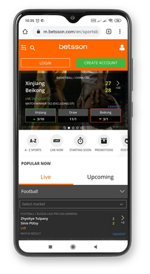 Betsson live betting page