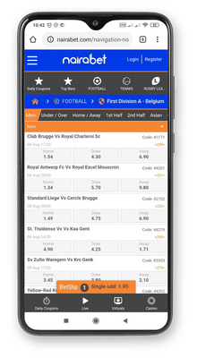 Nairabet football first division belgium odds