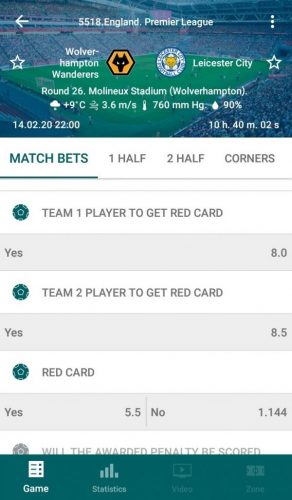 22bet - Team player to get red card