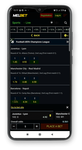 Mobile screenshot of the Melbet sport page