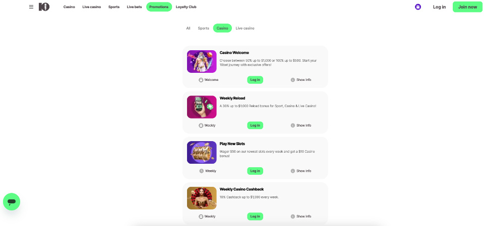 The screenshot of casino promo page