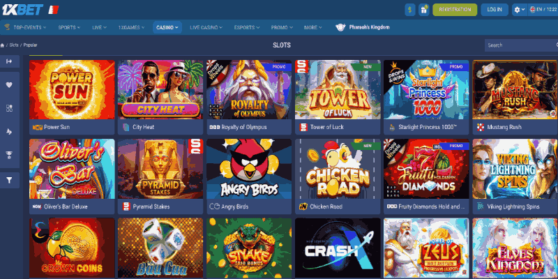 Screenshot of 1xbet casino page