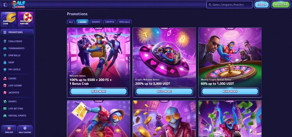 Screenshot of the AlfCasino promo page