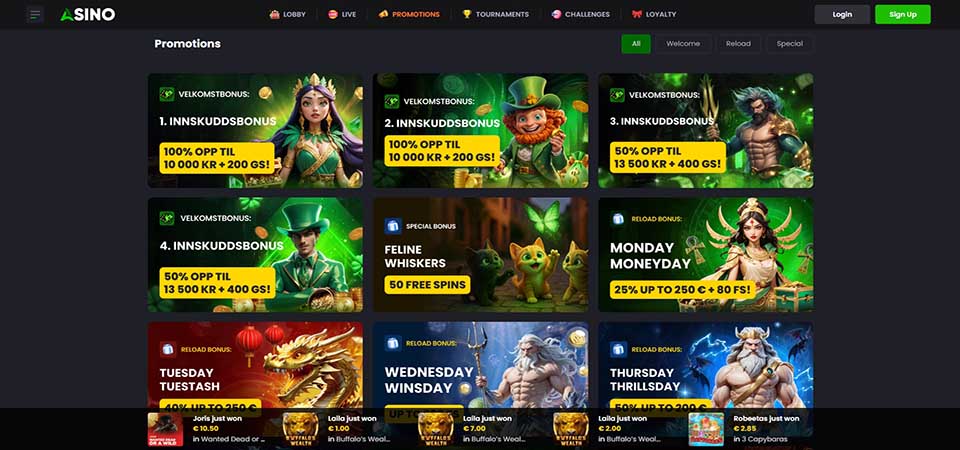 Screenshot of the Asino promo page