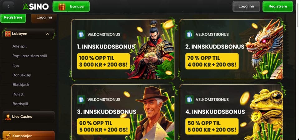 Screenshot of the Asino promo page