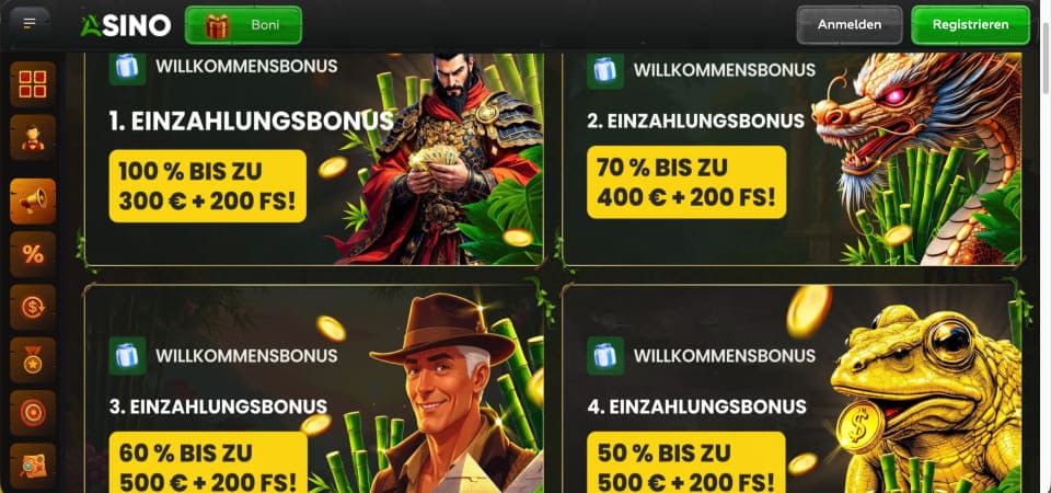 Screenshot of the Asino bonus page