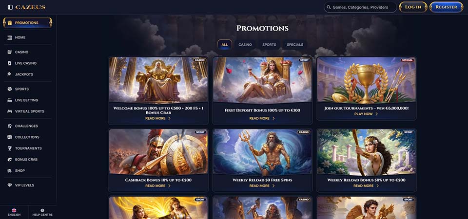 Screenshot of the Cazeus promo page