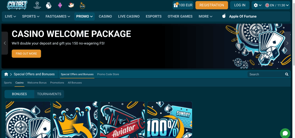 Screenshot of the Coldbet promo page