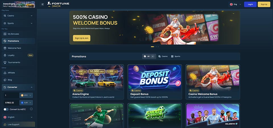 Screenshot of the FortuneJack promo page