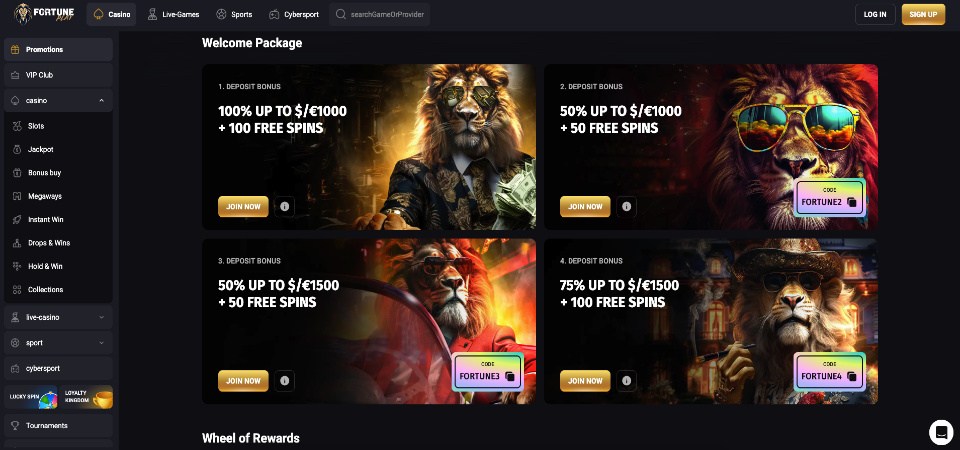 The screenshot of Fortuneplay promo page