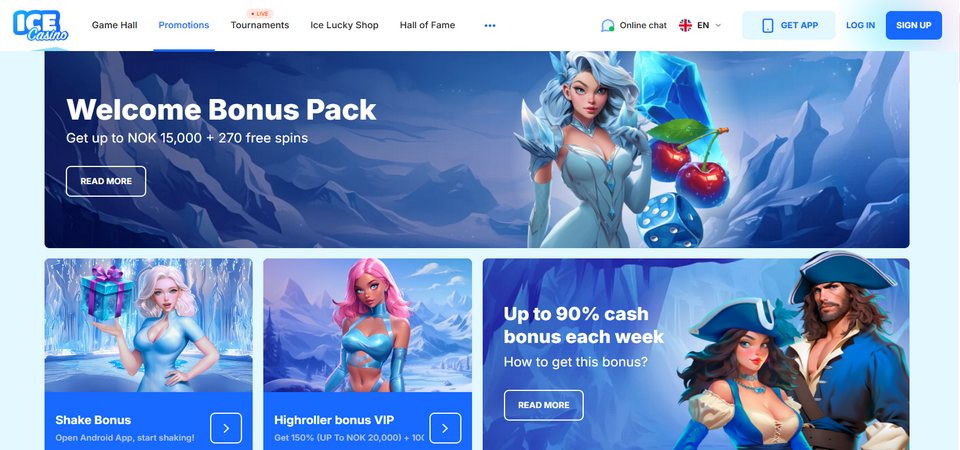 Screenshot of the Ice Casino bonus page