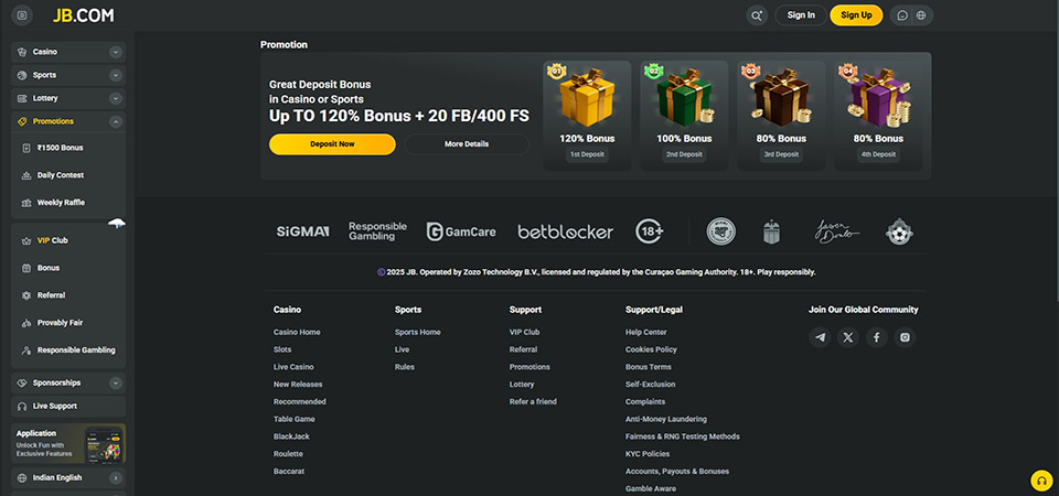 Screenshot of the JB promo page