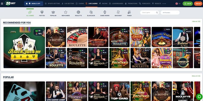 20bet live casino page