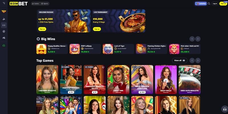BDMbet live casino page