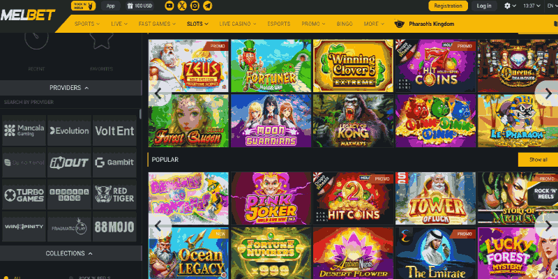 Screenshot of Melbet casino page
