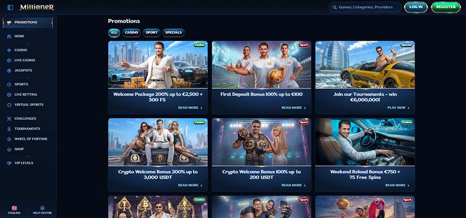 Screenshot of the Millionet promo page