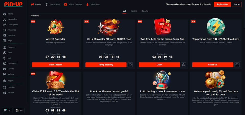 Screenshot of the PIN-UP promo page