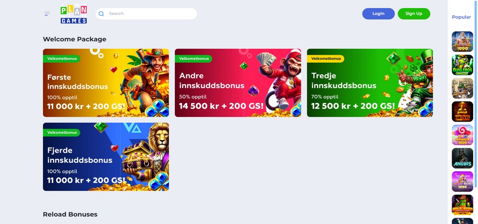 Screenshot of the Plangames bonus page