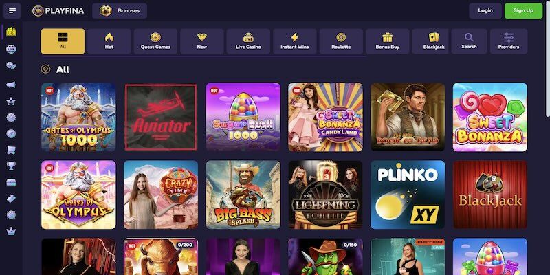 Screenshot of the Playfina casino all games