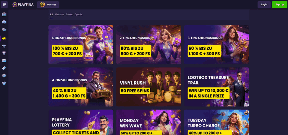 Screenshot of Playfina casino page
