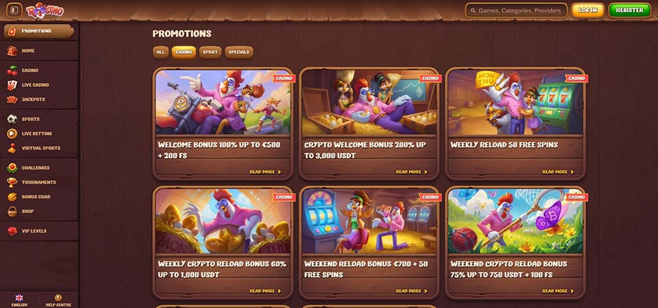 Screenshot of the Roostino promo page
