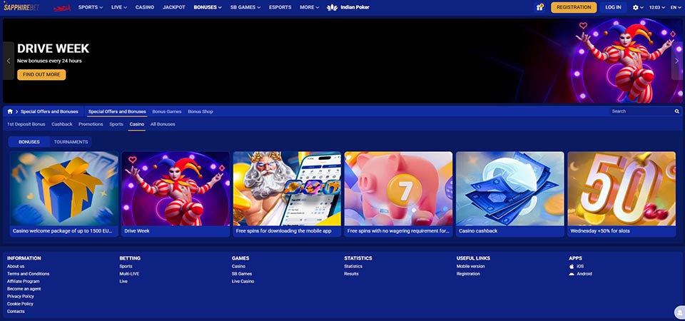Screenshot of the SapphireBet promo page