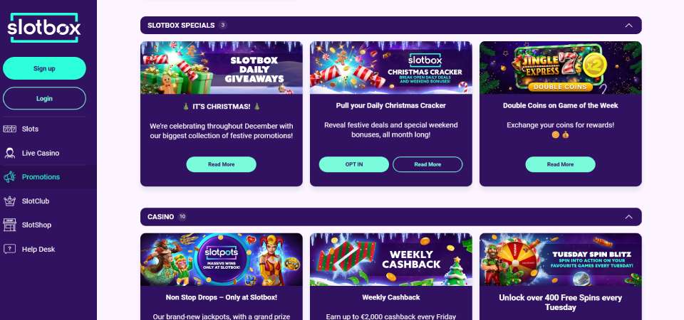 Screenshot of promo page Slotbox