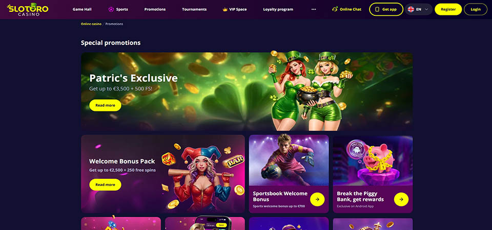 Screenshot of the Slotoro promo page