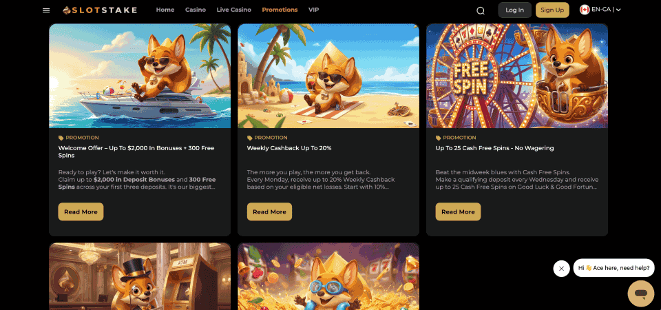 Screenshot of the Slotstake promo page