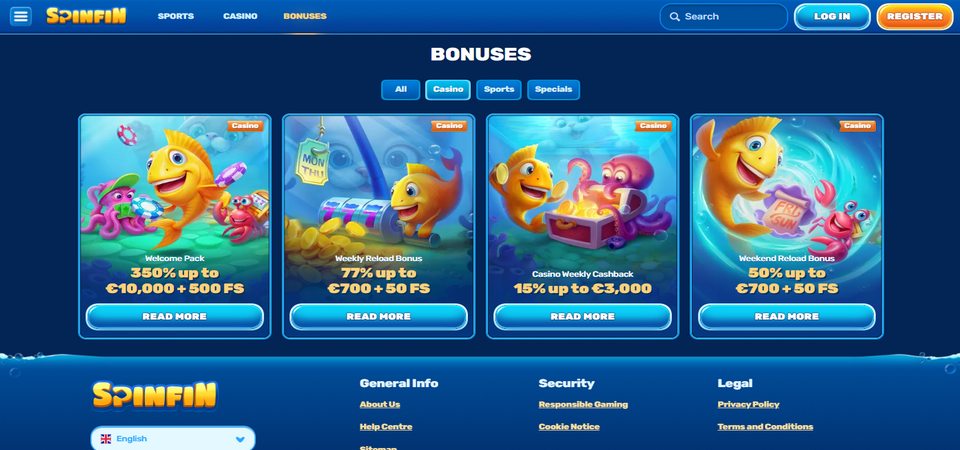 Screenshot of the Spinfin promo page
