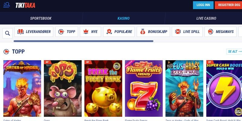 Screenshot of Tikitaka casino page