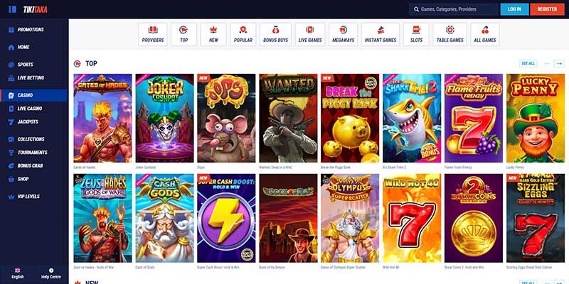 Screenshot of Tikitaka casino page