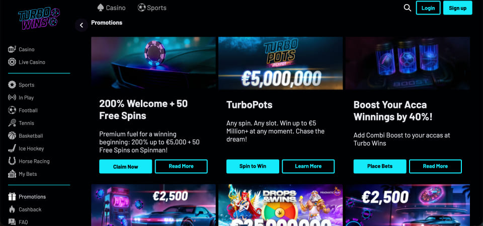 Screenshot of the Turbo Wins promo page