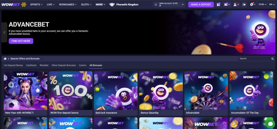 Screenshot of a promopage WOWBET