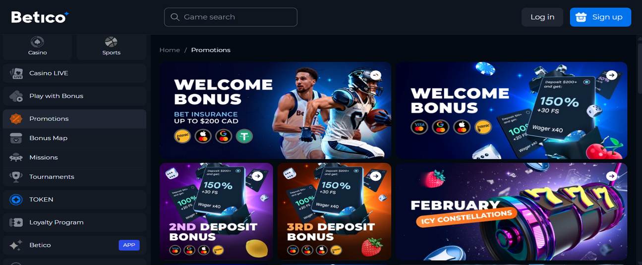 Screenshot of the Betico promo page