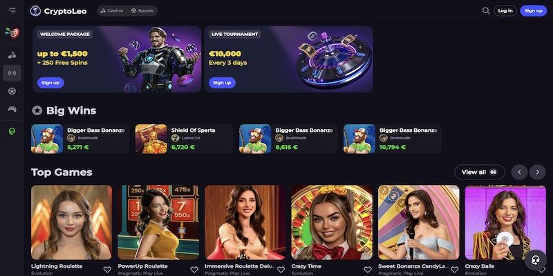 CryptoLeo live casino page