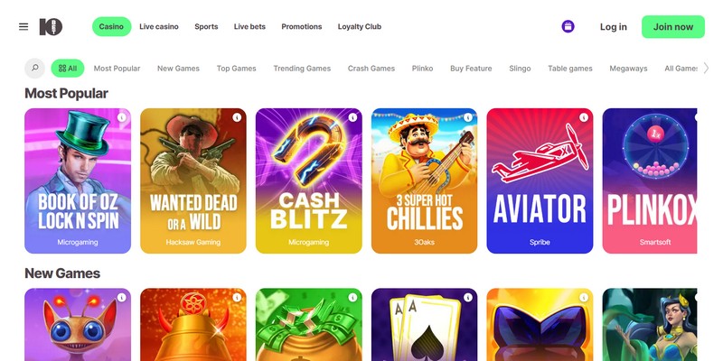 Screenshot of the 10bet casino page