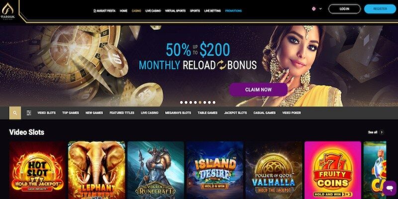The screenshot of Farouk casino page