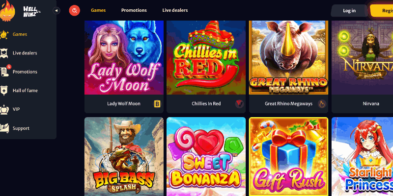 Screenshot of Hellspin casino page