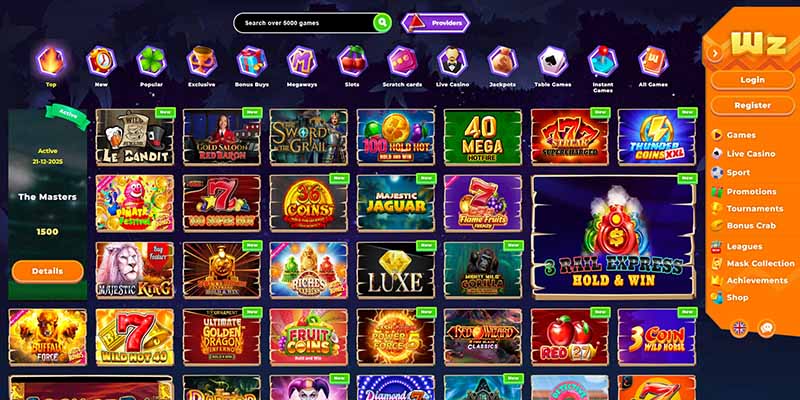 Screenshot of the Wazamba casino page
