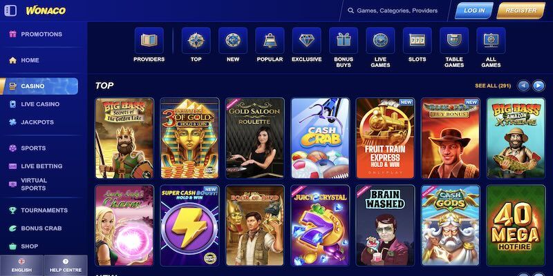 Screenshot of Wonaco casino page