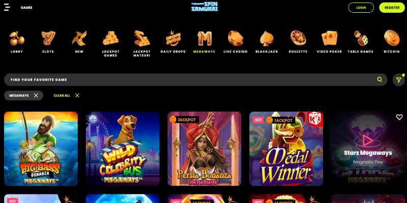 spin samurai main page screenshot