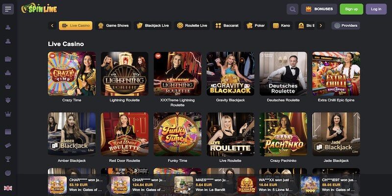 Spinline live casino page