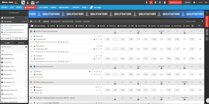 The screenshot of Megapari main sports page 