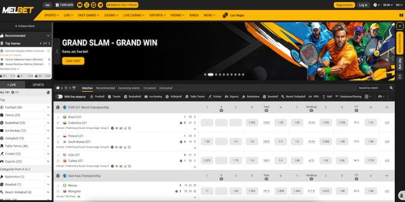 The screenshot of Melbet main sports page 