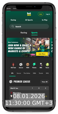 Mobile screenshot of the bet365 sport page